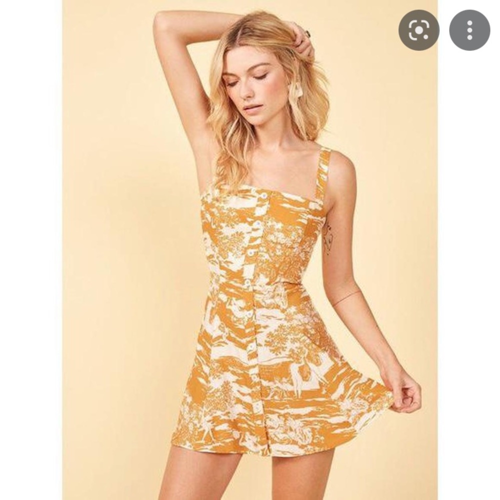 reformation yellow naked women print mini dress